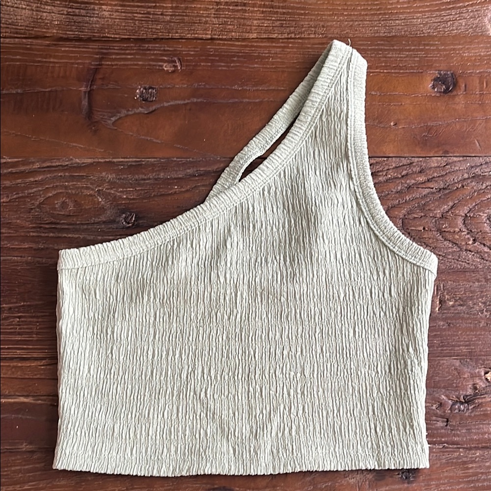 American Eagle Light Green Asymmetrical Ribbed Crop Tank Top